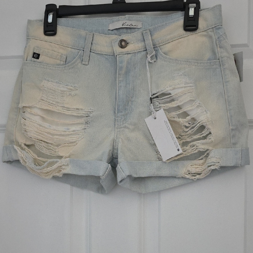 KanCan Women's Ripped Jean Shorts - Light Blue Size 25
